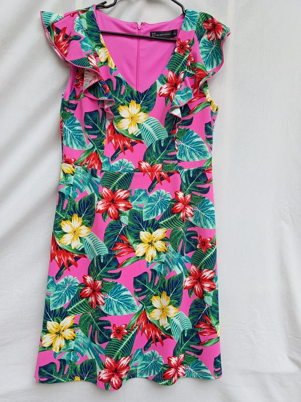 New York & Company Pink Tropical Floral Midi Dress